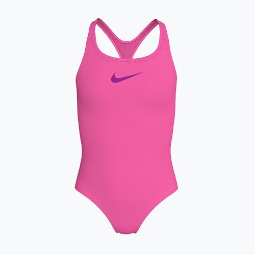 Vaikiškas vientisas plaukimo kostiumas Nike Essential Racerback hyber pink
