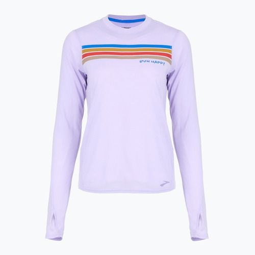 Moteriški bėgimo marškinėliai Brooks Distance Graphic LS heather violet dash/stripe
