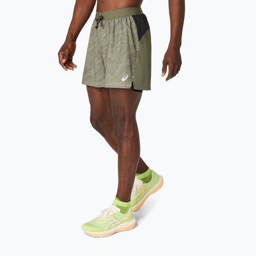 Vyriški bėgimo šortai ASICS Fujitrail All Over Print 5IN mantle green