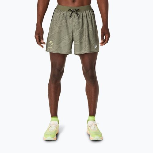 Vyriški bėgimo šortai ASICS Fujitrail All Over Print 5IN mantle green