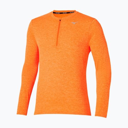Vyriški bėgimo marškinėliai ilgomis rankovėmis Mizuno Core Impulse Half Zip Tee tangelo