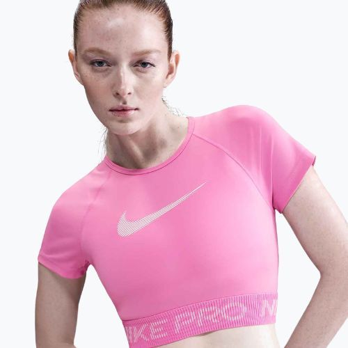 Nike Pro Dri-Fit Graphic Cropped žaisminga rožinė/rožinė puta/balta moteriška treniruočių viršutinė dalis