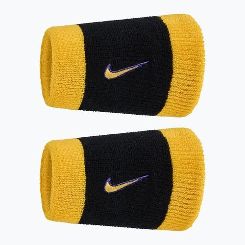 Frotinės riešo juostos Nike Swoosh Classic Doublewide Wristbands 2 vnt black/court purple university gold