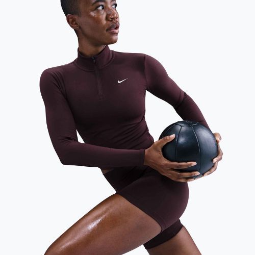 Moteriškas ilgomis rankovėmis Nike One Fitted Dri-Fit 1/4 Zip Mid Layer burgundy crush/white