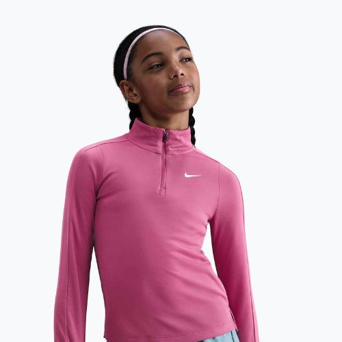 Vaikiški treniruočių marškinėliai ilgomis rankovėmis Nike Dri-Fit 1/4 Zip sweet beet/white