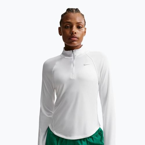 Moteriški bėgimo marškinėliai ilgomis rankovėmis Nike Tempo Swoosh Run Dri-Fit 1/4-Zip white/black
