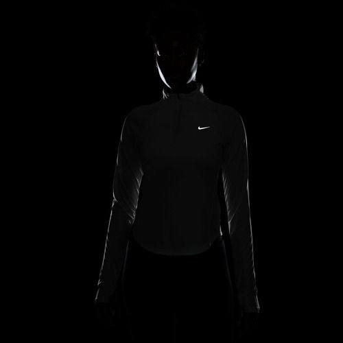 Moteriški bėgimo marškinėliai ilgomis rankovėmis Nike Tempo Swoosh Run Dri-Fit 1/4-Zip white/black