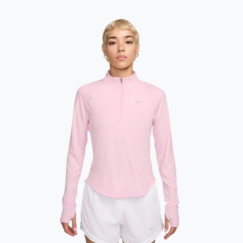 Moteriški bėgimo marškinėliai ilgomis rankovėmis Nike Tempo Swoosh Run Dri-Fit 1/4-Zip pink foam/white