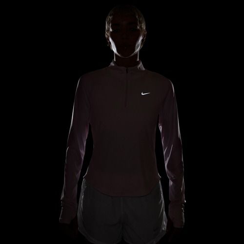 Moteriški bėgimo marškinėliai ilgomis rankovėmis Nike Tempo Swoosh Run Dri-Fit 1/4-Zip pink foam/white