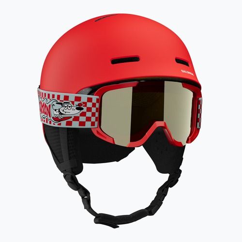 Vaikiškas slidinėjimo šalmas Salomon Player Combo + Slidinėjimo akiniai XV Jr cherry tomato/red silver mirror