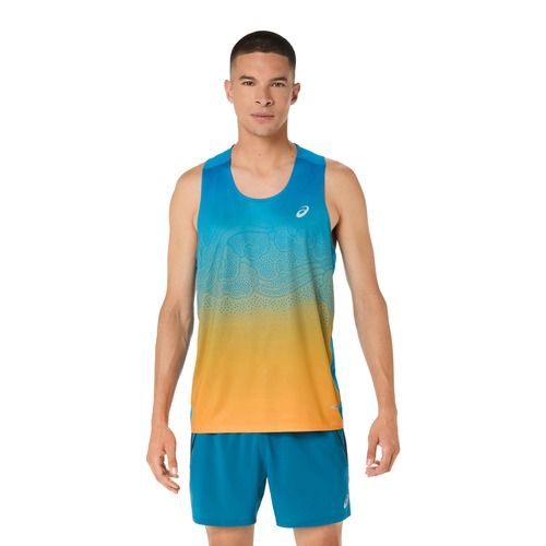 Vyriški bėgimo marškinėliai ASICS Road Fade Singlet Aegean Blue/Yamabuki
