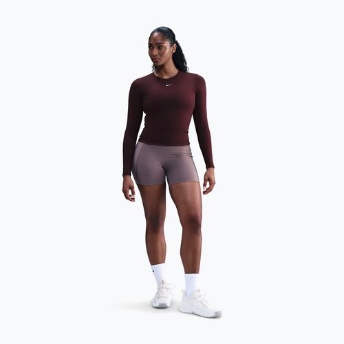 Moteriški marškinėliai ilgomis rankovėmis Nike One Fitted Dri-Fit burgundy crush/white