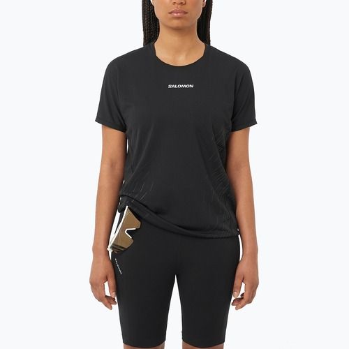 Moteriški bėgimo marškinėliai Salomon Sense Aero SS Tee GFX deep black