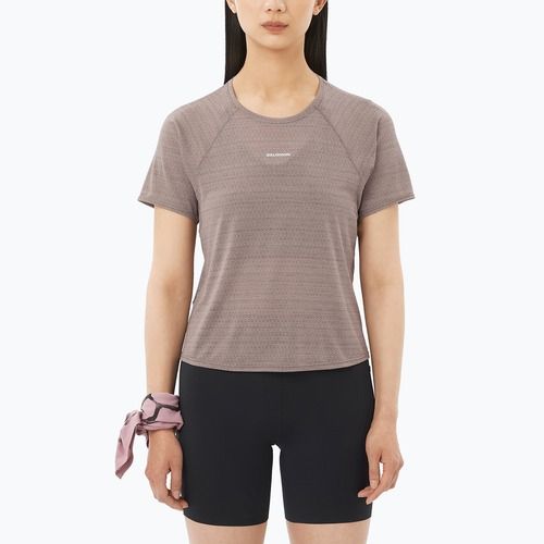 Moteriški bėgimo marškinėliai Salomon Shakeout Air Cropp iron