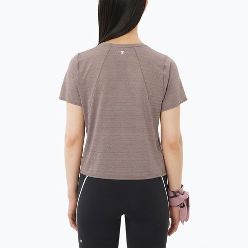 Moteriški bėgimo marškinėliai Salomon Shakeout Air Cropp iron
