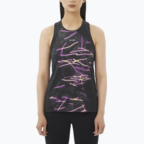 Moteriški bėgimo marškinėliai Salomon Shakeout Core Tank GFX deep black