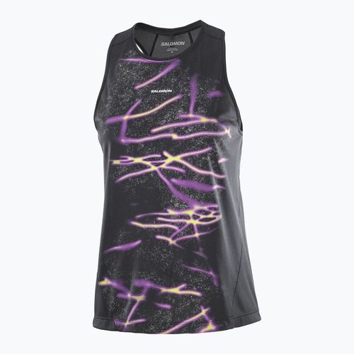 Moteriški bėgimo marškinėliai Salomon Shakeout Core Tank GFX deep black