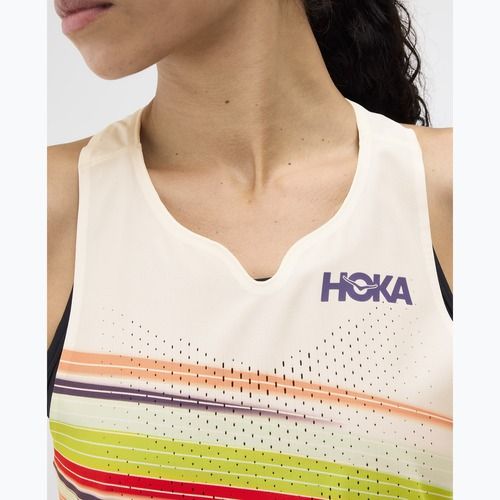 Moteriški bėgimo marškinėliai HOKA Race Day Singlet alabaster flare