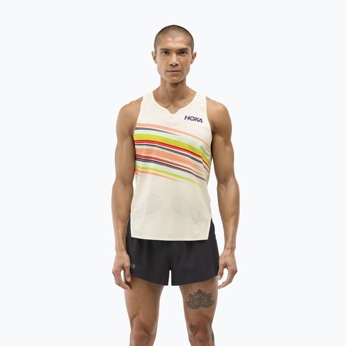Vyriški bėgimo marškinėliai HOKA Race Day Singlet alabaster flare