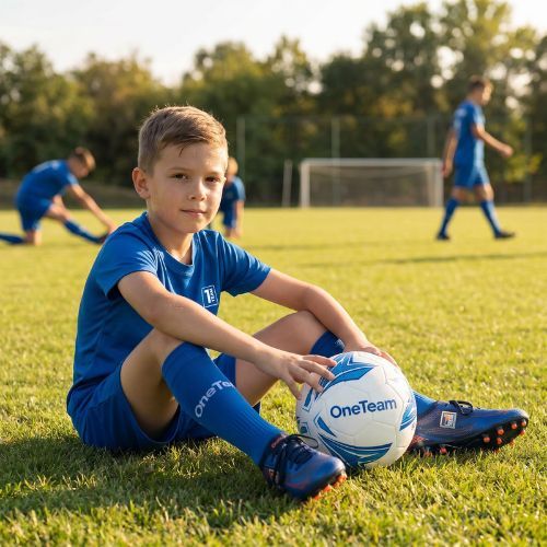 Vaikiškas futbolo komplektas OneTeam Precision Set marškinėliai ir šortai mėlyni