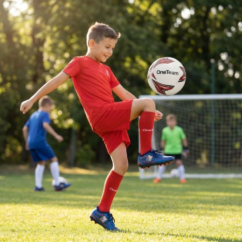 Vaikiškas futbolo komplektas OneTeam Precision Set marškinėliai ir šortai raudoni