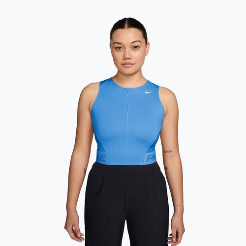 Moteriški treniruočių marškinėliai Nike Pro Dri-Fit university blue/light photo blue/white