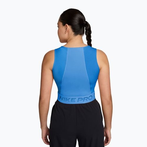 Moteriški treniruočių marškinėliai Nike Pro Dri-Fit university blue/light photo blue/white