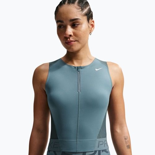 Moteriški treniruočių marškinėliai Nike Pro Dri-Fit mineral slate/faded spruce/white