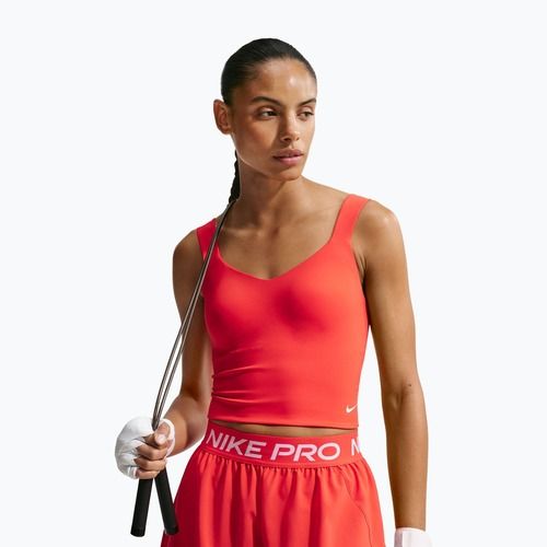 Moteriški treniruočių marškinėliai Nike Pro Sculpt Medium Support Padded Tank light crimson/white