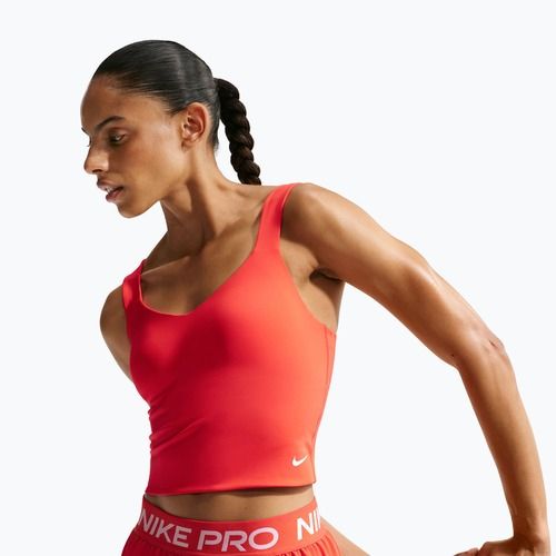 Moteriški treniruočių marškinėliai Nike Pro Sculpt Medium Support Padded Tank light crimson/white