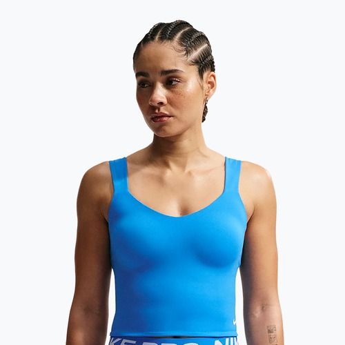 Moteriški treniruočių marškinėliai Nike Pro Sculpt Medium Support Padded Tank light photoblue/white