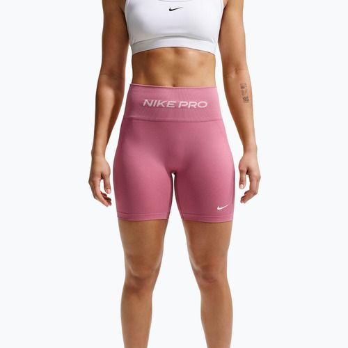 Moteriški treniruočių šortai Nike Pro Seamless High Waisted Biker 5" peony/white