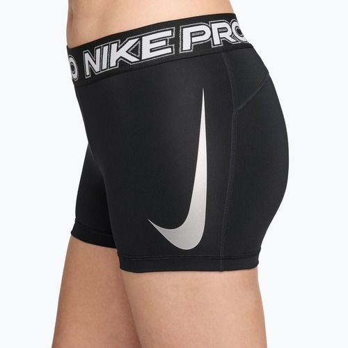 Moteriški treniruočių šortai Nike Pro Mid Rise Biker 3" black/white/metallic silver