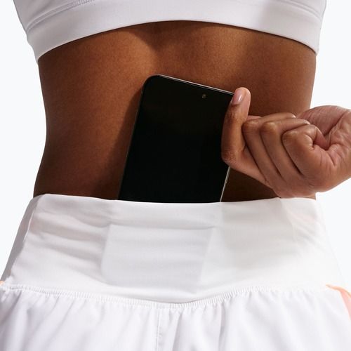 Moteriški bėgimo šortai Nike Tempo Swoosh Dri-Fit Mid-Rise Brief-Lined white/orange pulse/black