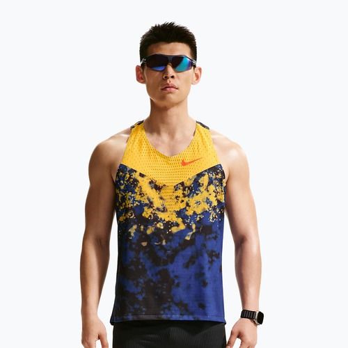 Vyriški bėgimo marškinėliai Nike AeroSwift Dri-Fit ADV Singlet citron pulse/lapis/bright crimson