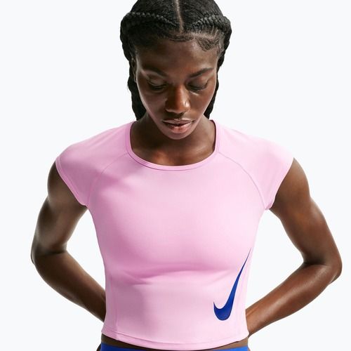 Moteriški bėgimo marškinėliai Nike Tempo Swoosh Run Dri-Fit pink rise/pink rise/old royal