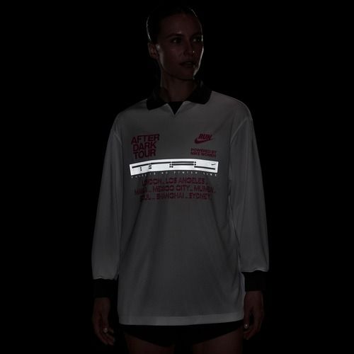 Moteriški bėgimo marškinėliai su ilgomis rankovėmis Nike After Dark Tour white/anthracite