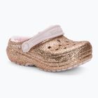 "Crocs Classic Lined Glitter Clog gold/barely pink" vaikiškos šlepetės