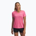 Moteriški treniruočių marškinėliai Under Armour Tech V-Twist super rožinė/balta