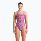 Moteriškas vientisas plaukimo kostiumas arena Pink Dahlia Lace Back shocking pink/multi