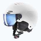 Vaikiškas slidinėjimo šalmas UVEX Rocket Visor Jr white/black matt/mirror blue/smoke