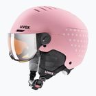 Vaikiškas slidinėjimo šalmas UVEX Rocket Visor Jr pink confetti matt/mirror silver/lasergold lite