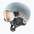 Vaikiškas slidinėjimo šalmas UVEX Rocket Visor Jr rhino/blush matt/mirror silver/lasergold lite