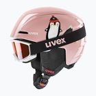 Vaikiškas slidinėjimo šalmas UVEX Viti Set + akiniai Speedy Pro pink penguin/lasergold lite