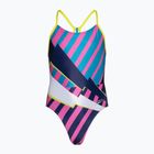 Vaikiškas vientisas plaukimo kostiumas Speedo Placement Lane Line Back cerulean blue/flare pink/bitter lime/bolt