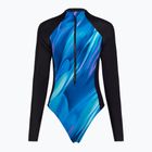 Moteriškas vientisas plaukimo kostiumėlis Speedo Printed LS Zip One Piece rapture glow/dark teal