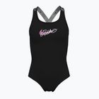 Vaikiškas vientisas plaukimo kostiumas Nike Swim Girls Logo Tape Crossback black/playful pink/white/playful pink