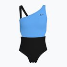 "Nike" spalvų bloko asimetriškas monokinis vaikiškas maudymosi kostiumėlis juodas