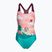 Speedo skaitmeniniu raštu margintas vaikiškas vientisas maudymosi kostiumėlis mėlynai rožinis 8-0797015159