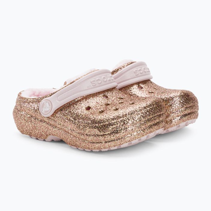 "Crocs Classic Lined Glitter Clog gold/barely pink" vaikiškos šlepetės 5
